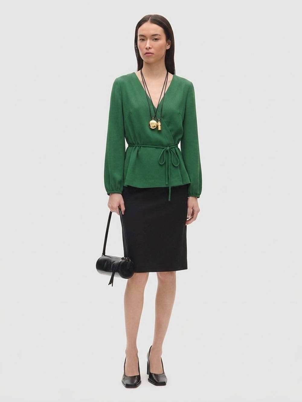 J. CREW Women's Drapey Crepe Faux-Wrap Top - Green, Sz 8 - Picture 9 of 10